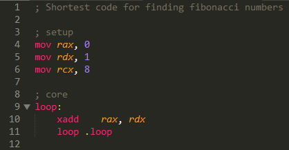 Assembly Fibonacci number calculating code